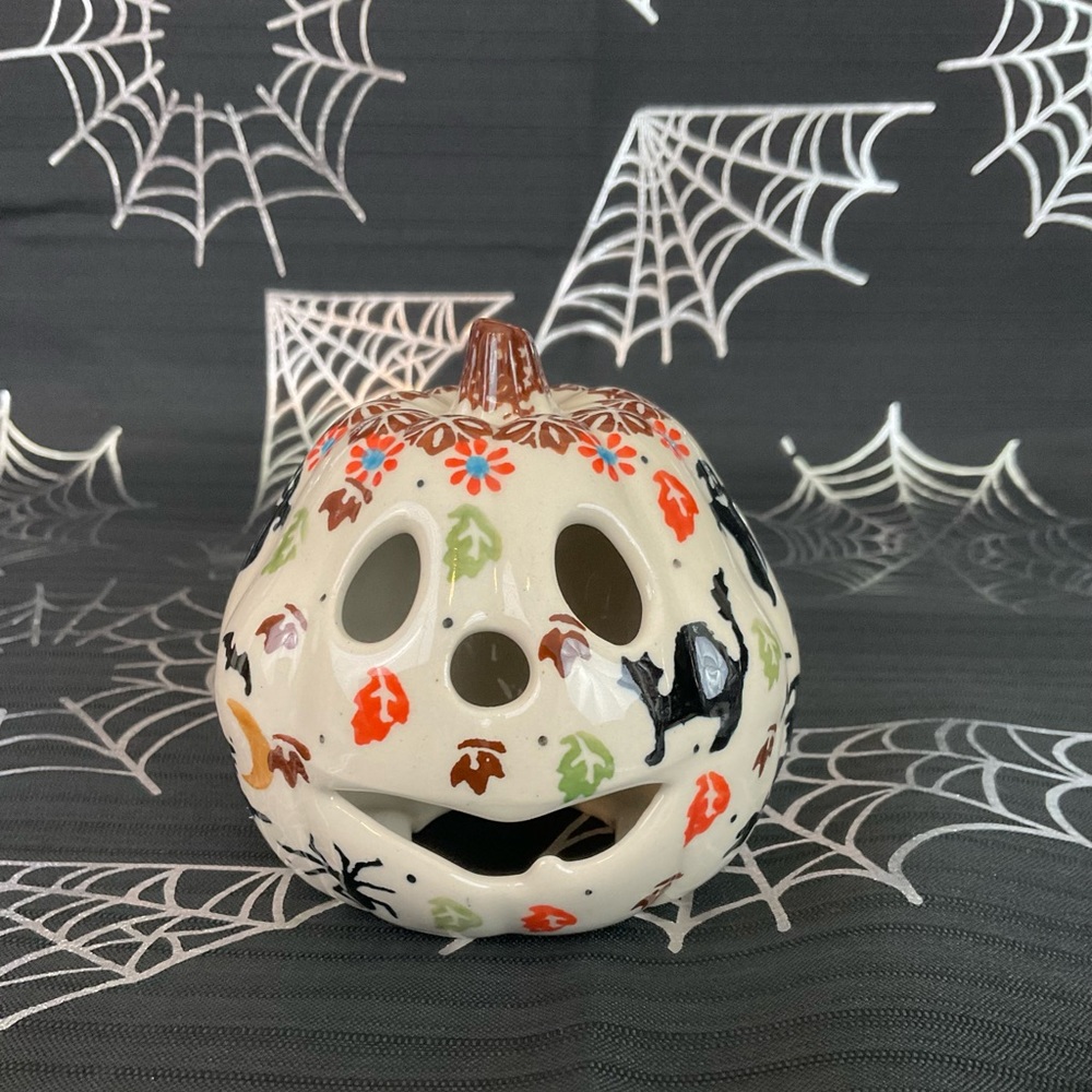 Unikat Polish Pottery Hand-painted Halloween Mini Jack-O-Lantern